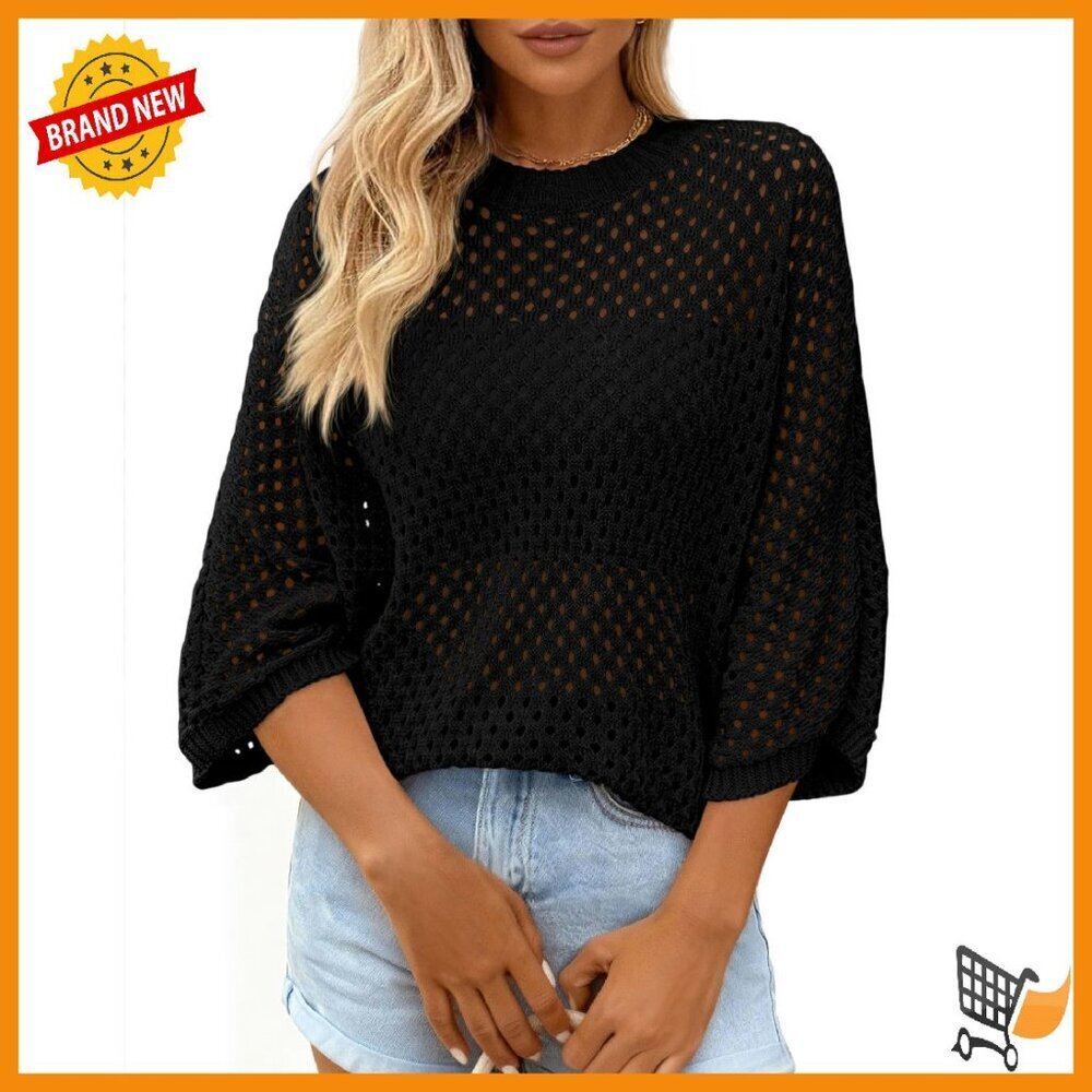Crochet Hollow Out Batwing Sleeve Summer Pullover Sweater